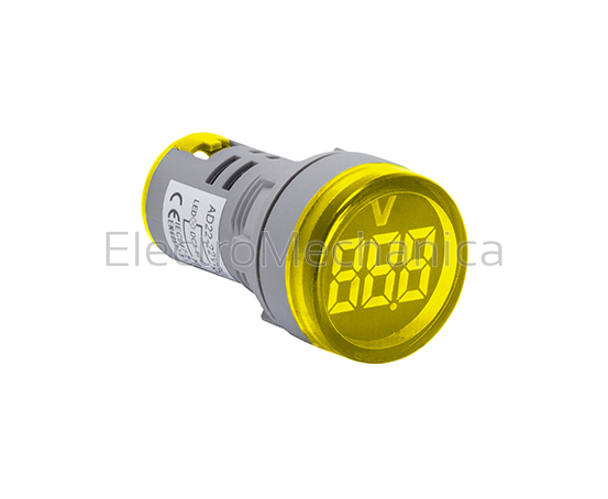 22mm YEL P/MNT Voltmeter 5-60VDC